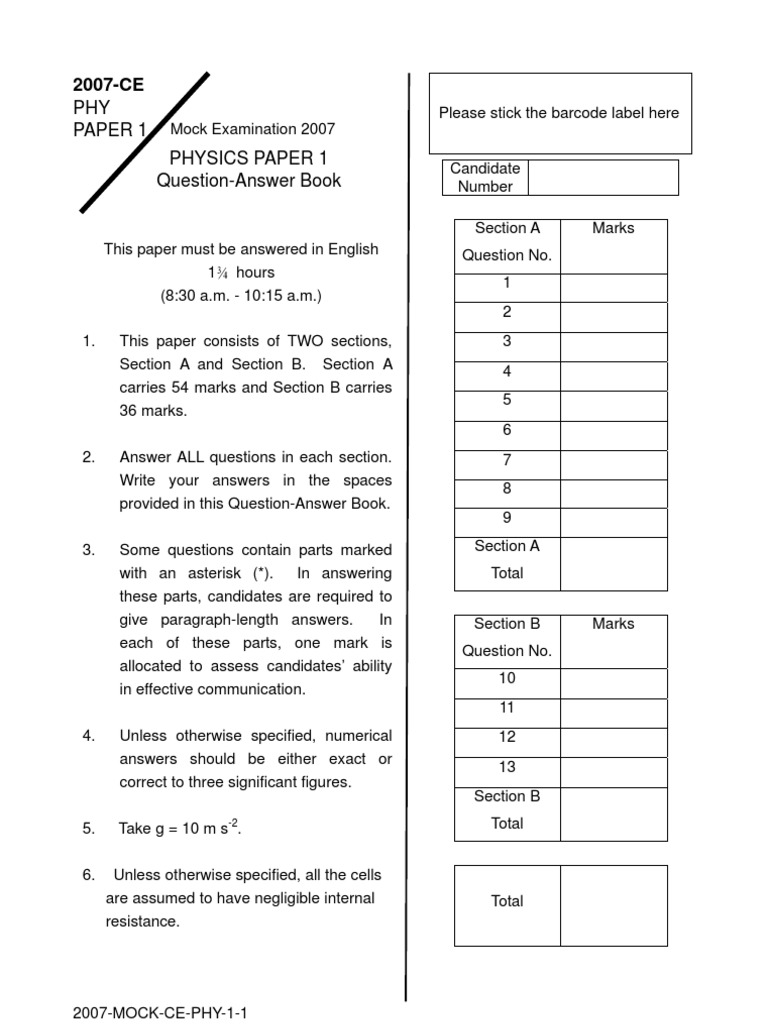 PHY Paper 1 Physics Paper 1 Question-Answer Book | PDF | Uranium | Waves