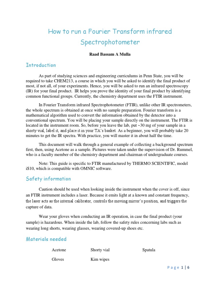 FTIR Spectrophotometer User Guide | PDF | Fourier Transform Infrared ...