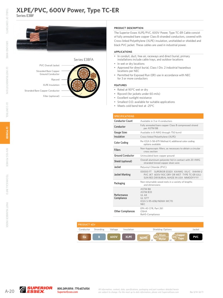 Xlpe PVC 600v Sere3bf | PDF | Electrical Conductor | Cable
