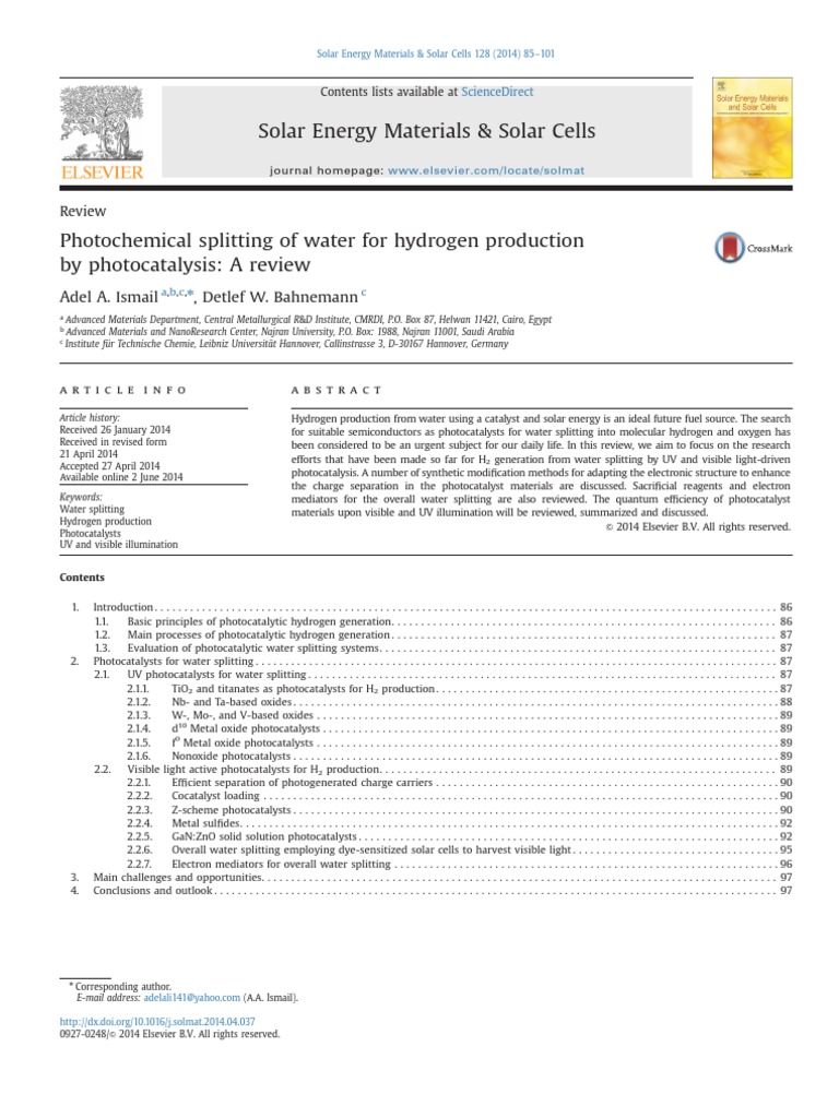 Photochemical Splitting of Water For Hydrogen Production | PDF ...