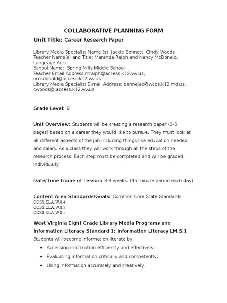 Career Research Paper Planning Guide | PDF
