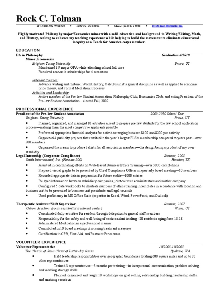 Resume For Teach For America PDF Economics