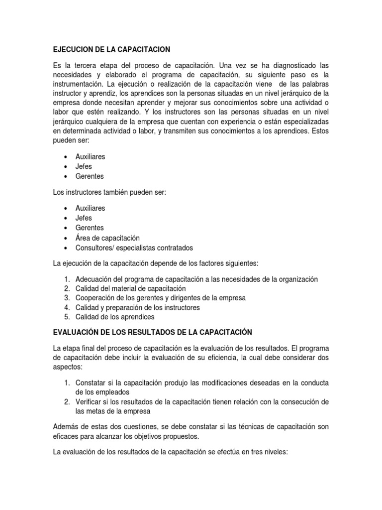 Trabajo Ejecución de La Capacitación Calidad