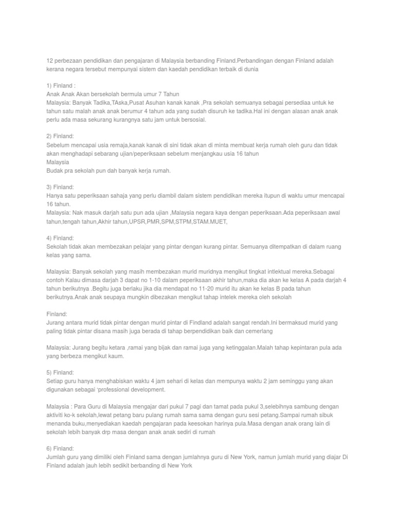 12 Perbezaan Pendidikan Dan Pengajaran Di Malaysia Berbanding Finland Pdf