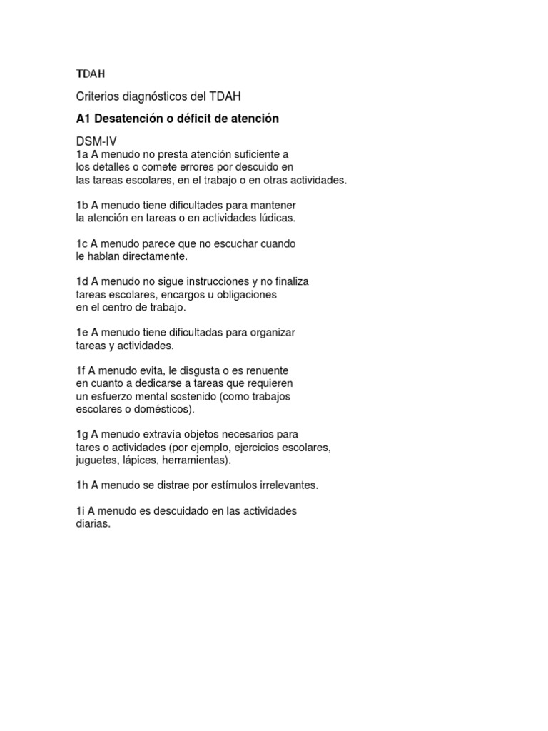 Criterios DSM IV Tdah PDF Desorden hiperactivo y deficit de atencion Diagnóstico