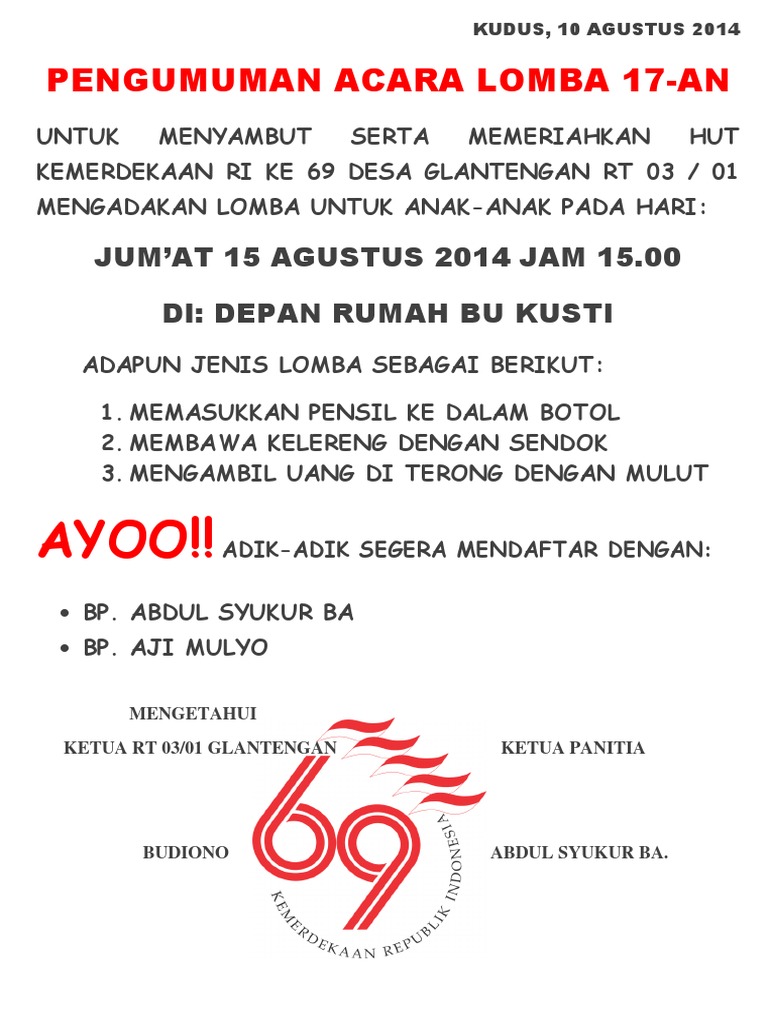 Contoh Pamflet Acara Lomba 17 Agustus Terpercaya