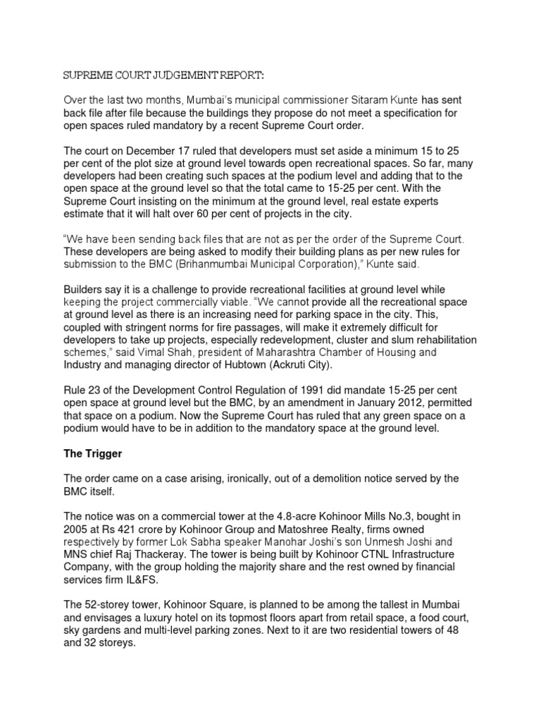 Supreme Court Judgement Report PDF Supreme Court Of India Mumbai