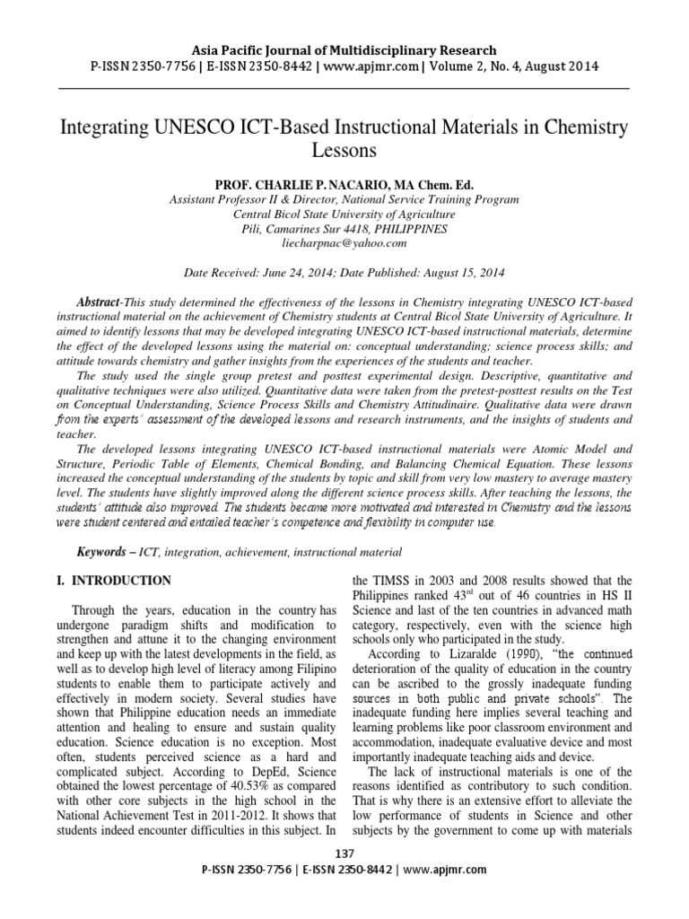 Integrating UNESCO ICTBased Instructional Materials in Chemistry