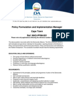 Policy Formulation and Implementation Manager Cape Town Ref: NHO-PFIM-001