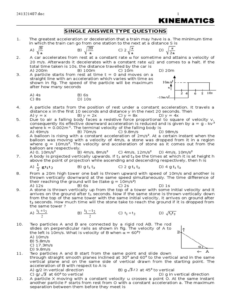 Kinematics Questions and Solutions | PDF | Acceleration | Velocity