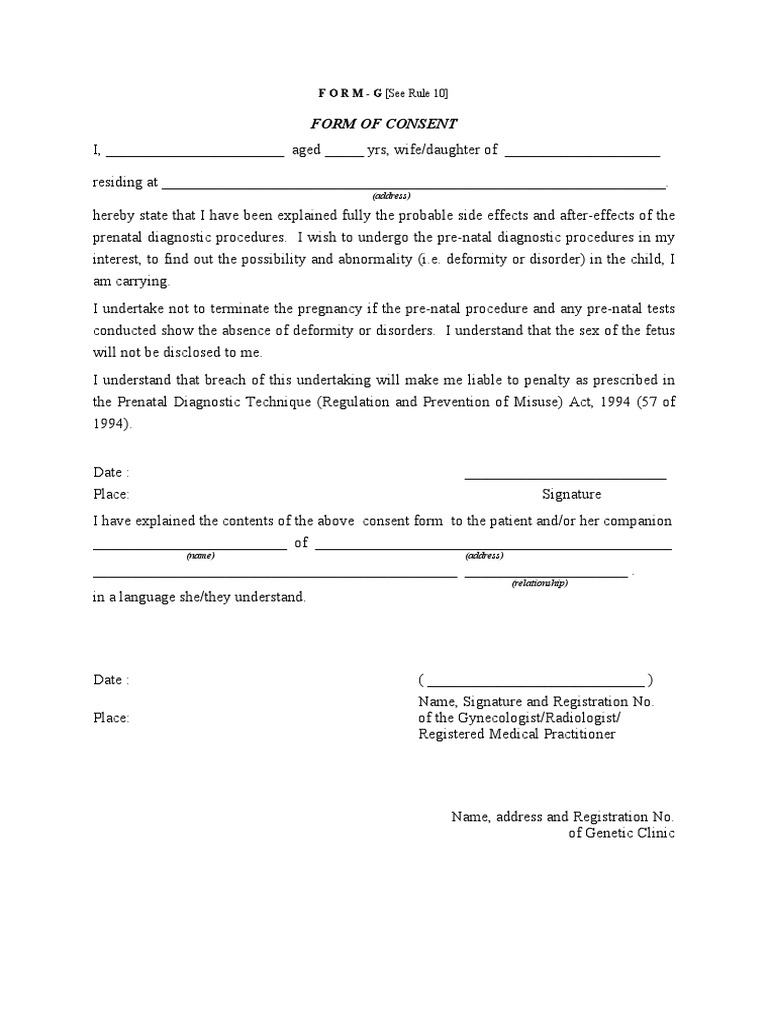 Form G Prenatal Consent Template | PDF