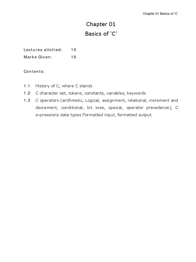 CPR Notes - Chapter 01 Basics of C | PDF | C (Programming Language ...