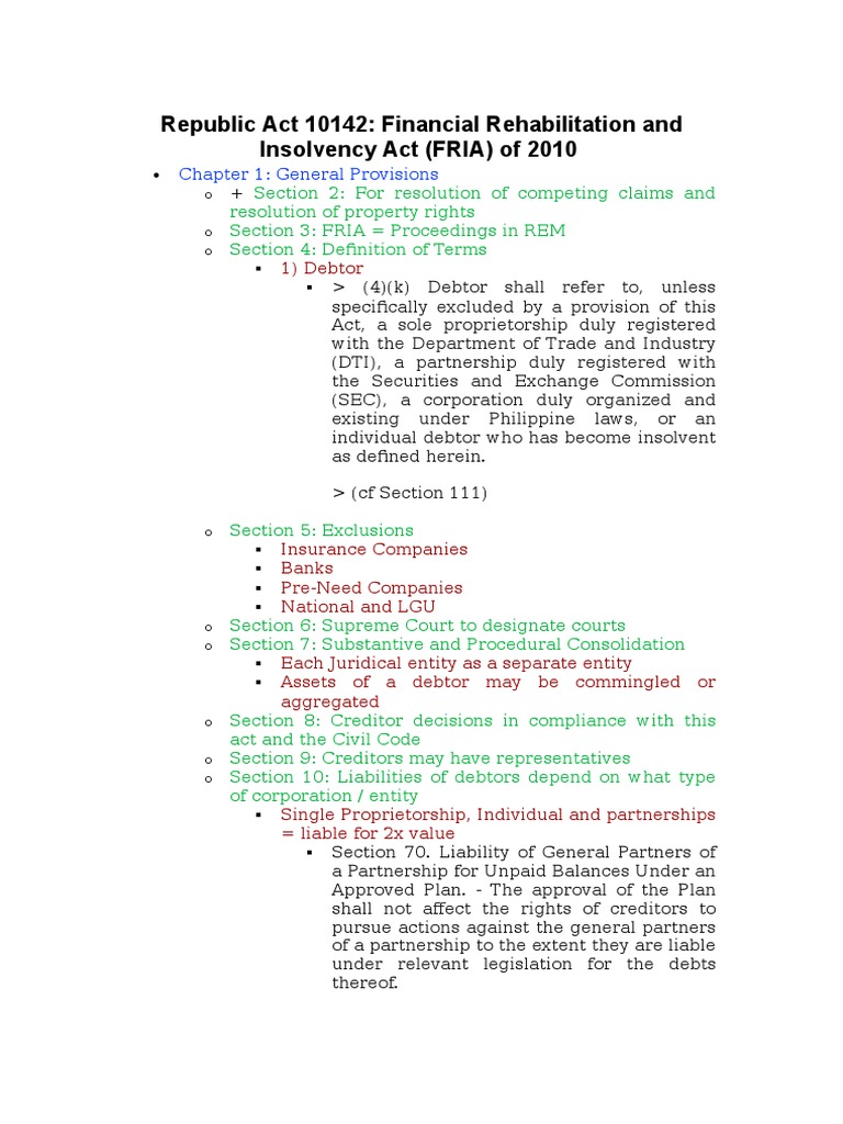 RA 10142: Insolvency and Debtor Liabilities | PDF | Liquidation ...