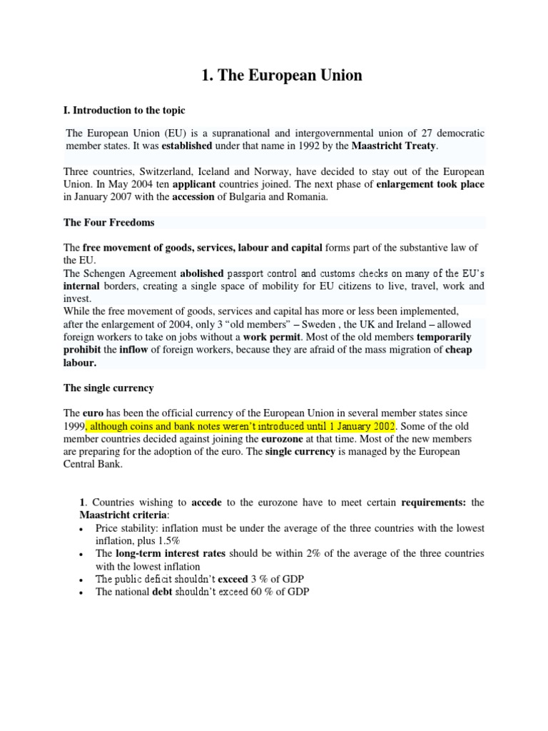 Overview of the European Union | PDF | Euro | Enlargement Of The ...