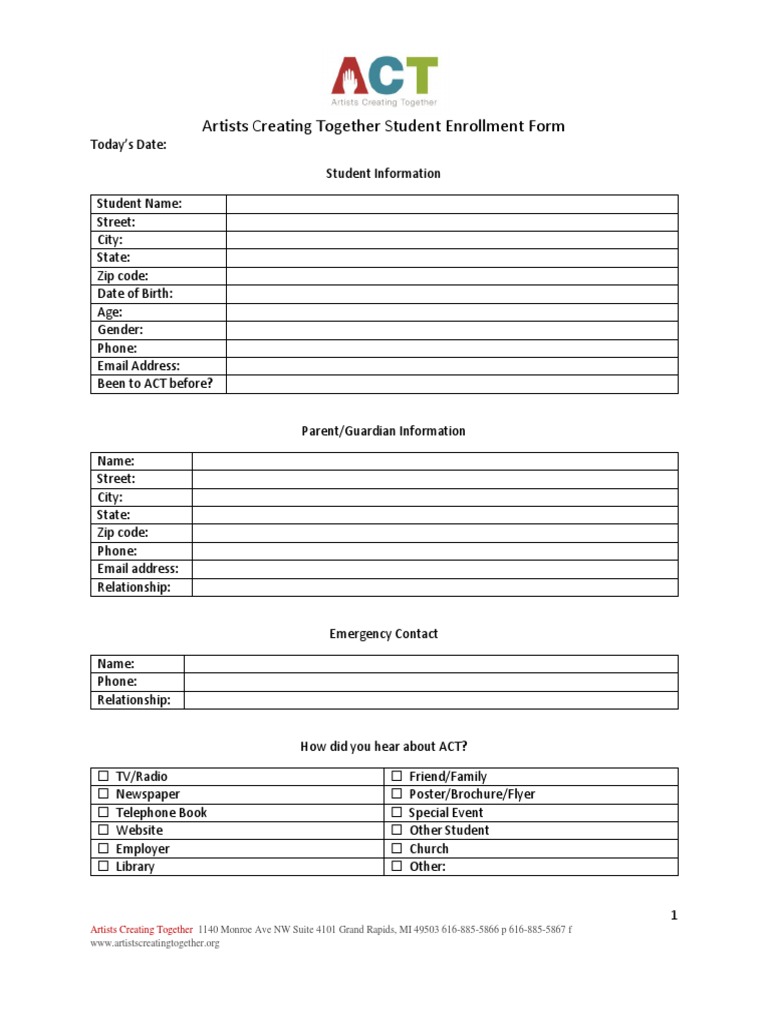 ACT Student Enrollment Form | PDF | Race And Ethnicity In The United ...