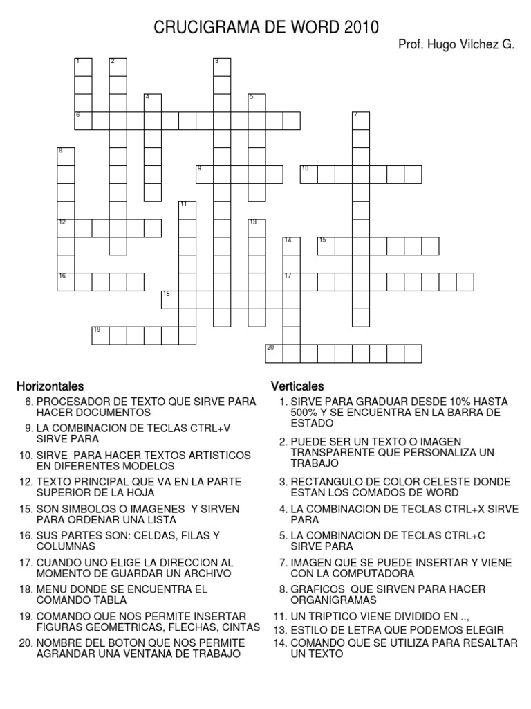 Crucigrama de Word 2010