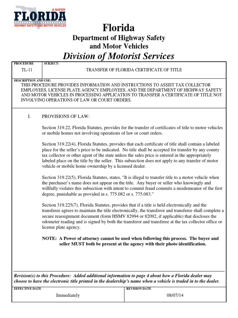 Fl Dmv Manual Vehicle Registration Plate Lien Free 30day Trial