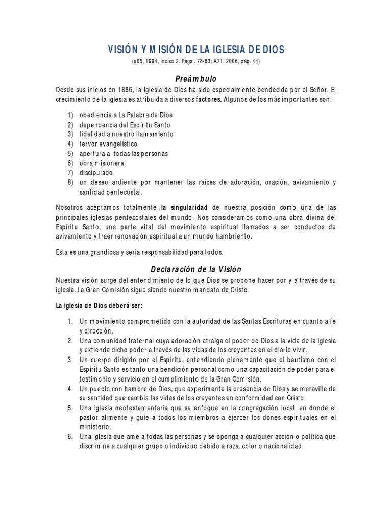 Misión y Visión de la Iglesia de Dios | PDF