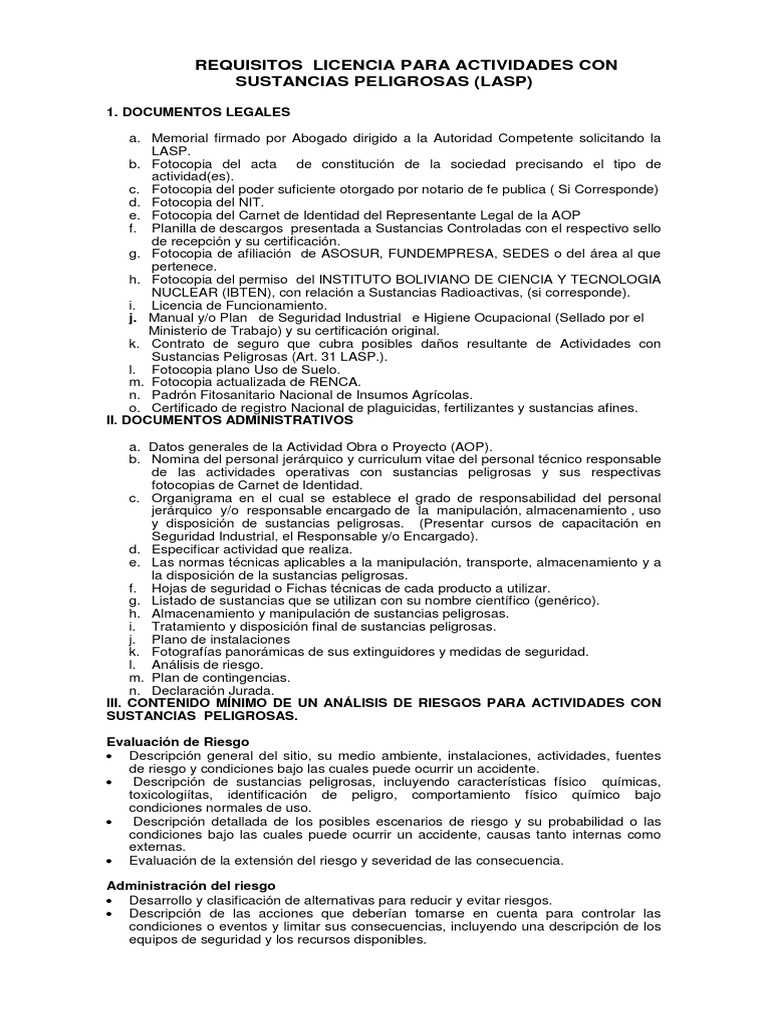 Requisitos para Licencia LASP en Bolivia | PDF | Evaluación de riesgos ...