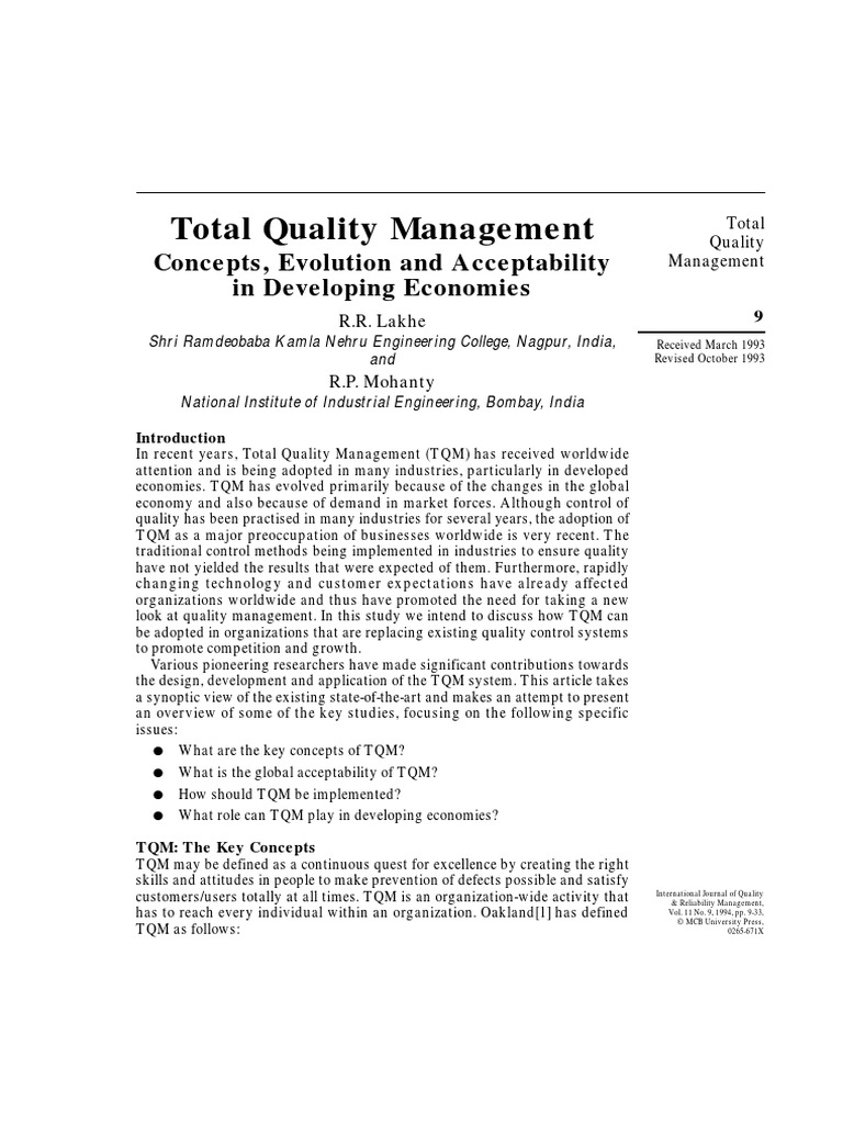 Total Quality Management Evolution and Development | PDF | Quality ...