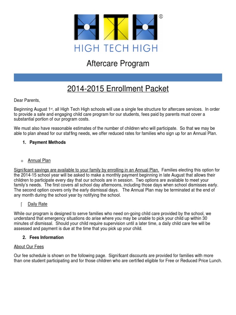 2014-15 Aftercare Application Revised 7-30-2014 | PDF | Payments | Fee