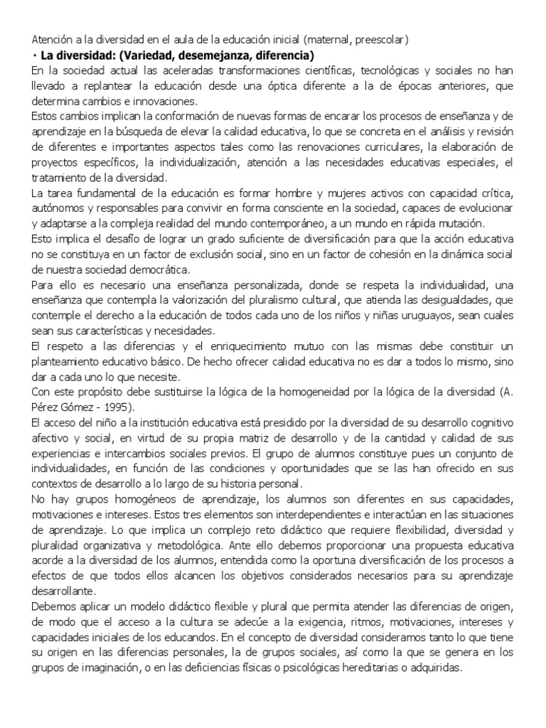 Atención A La Diversidad en El Aula de La Educación Inicial Material ...