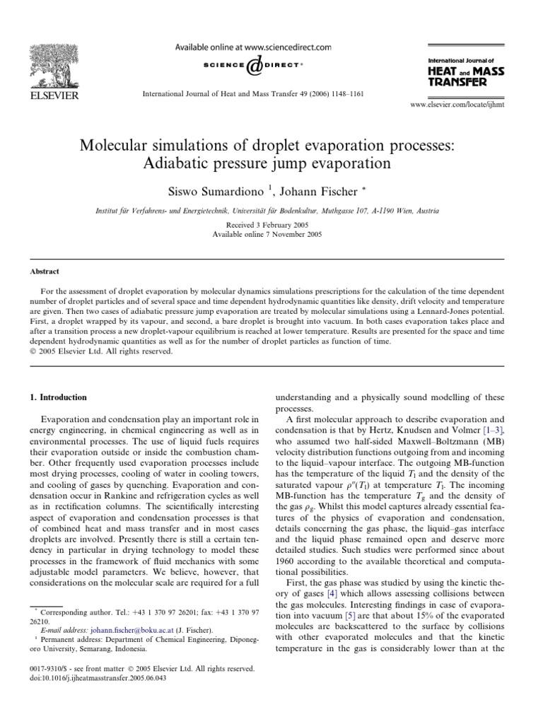 Molecular Dynamics of Droplet Evaporation | PDF | Evaporation | Gases
