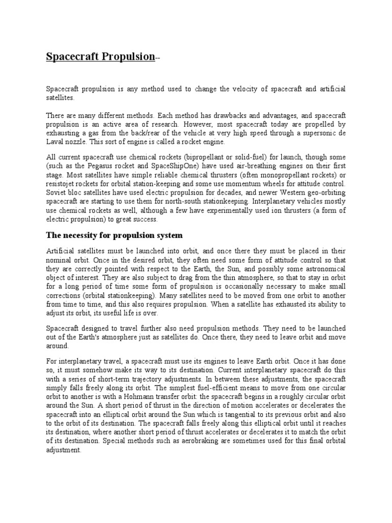 Spacecraft Propulsion The Necessity For Propulsion System PDF