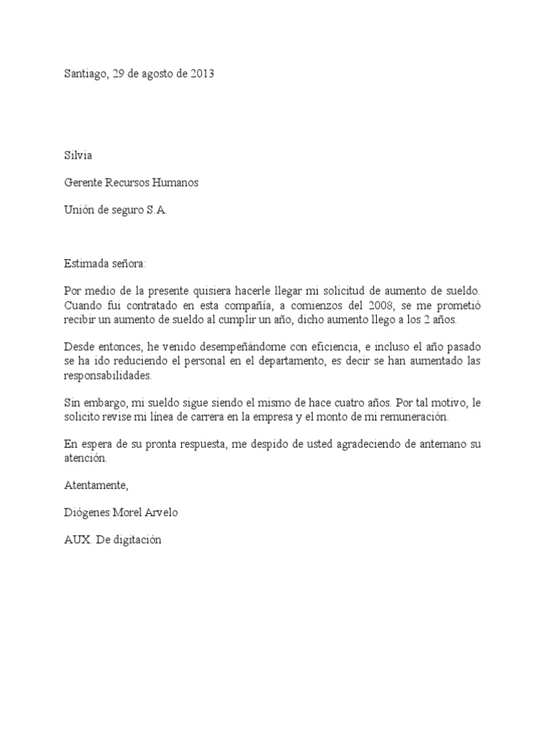 Ejemplo Carta De Solicitud De Aumento De Sueldo - Ejemplo 