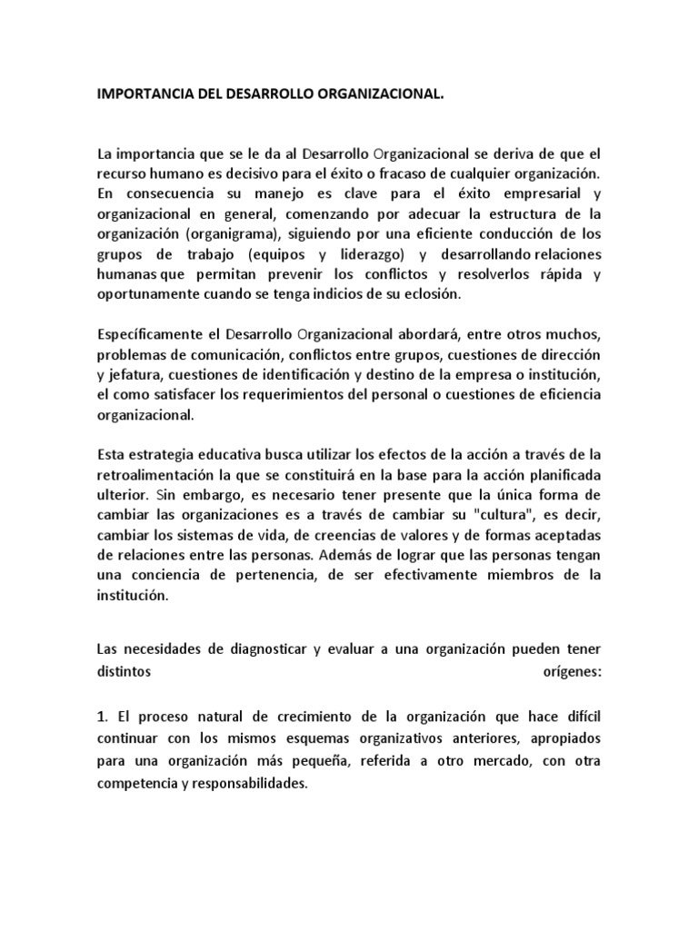 Importancia Del Desarrollo Organizacional | PDF | Desarrollo