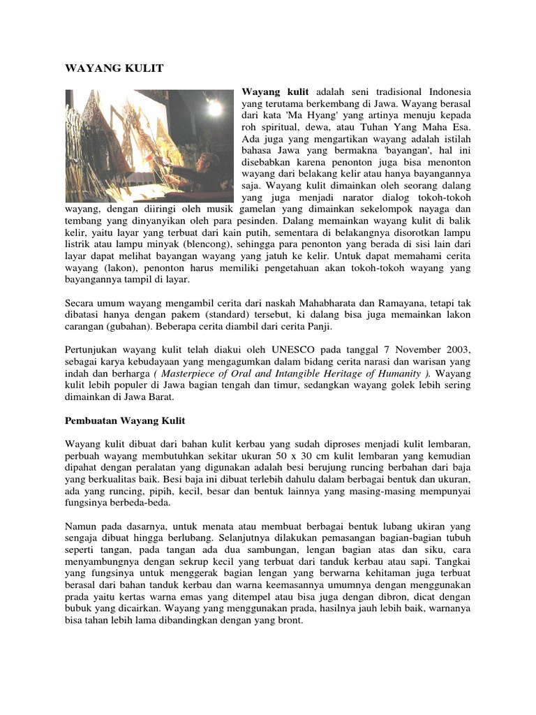 Seni Wayang Kulit Indonesia | PDF | Ilmu Sosial