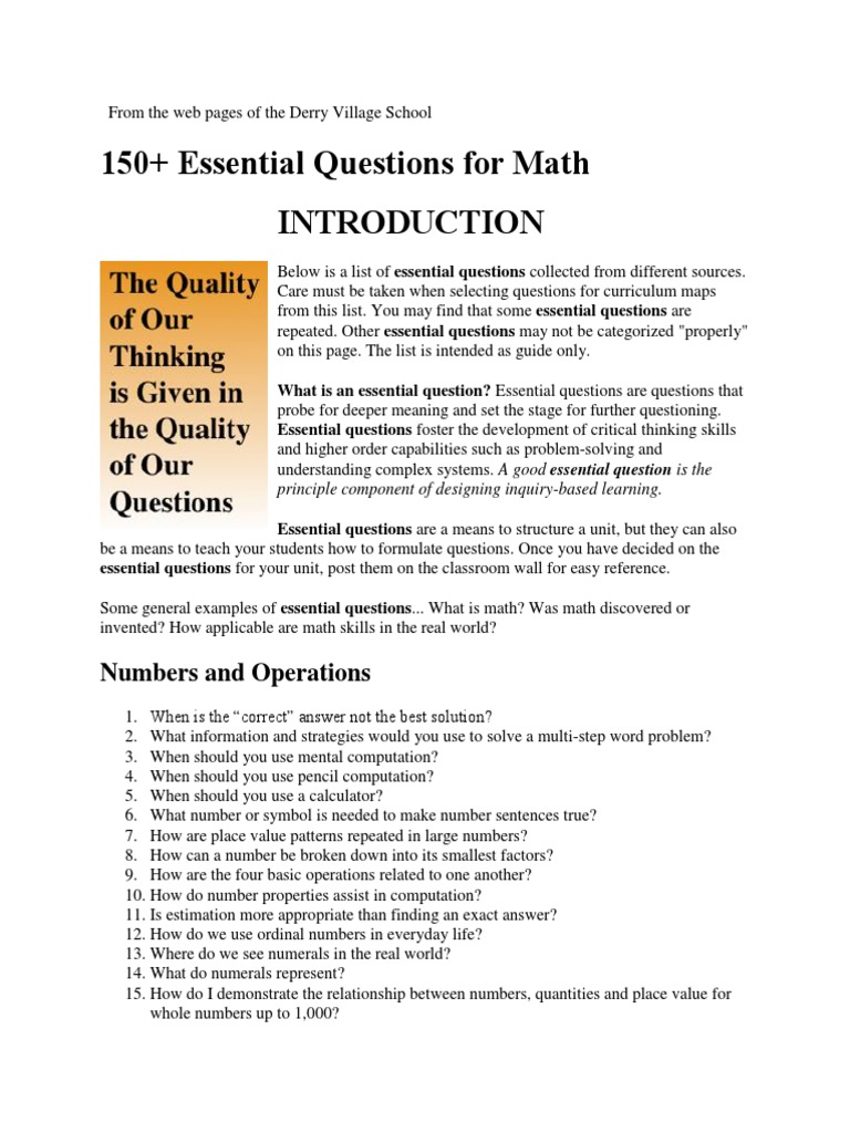 Math 150 Essential Questions | PDF | Fraction (Mathematics) | Subtraction