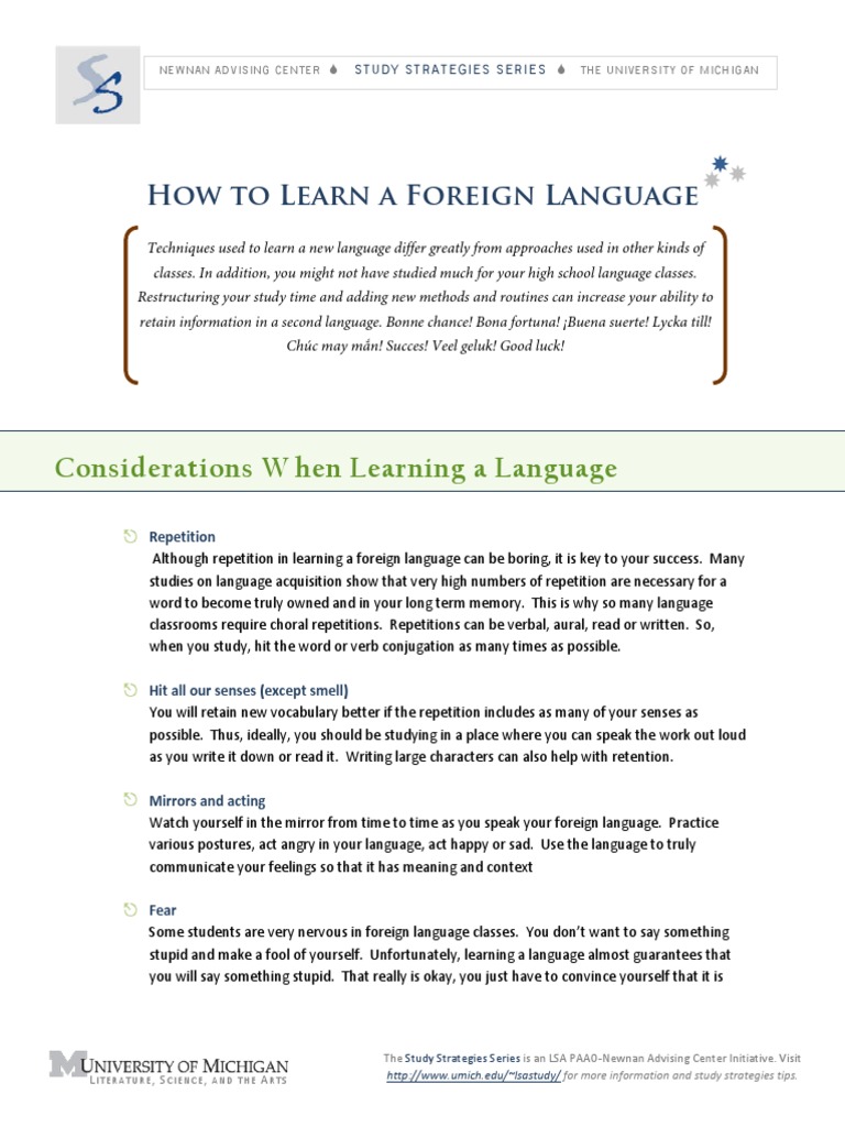 How To Learn A Foreign Language | PDF | Career & Growth | Foreign ...