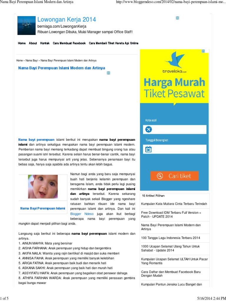 Nama Bayi Perempuan Islami Dan Artinya Terbaru 2014 لم يسبق له