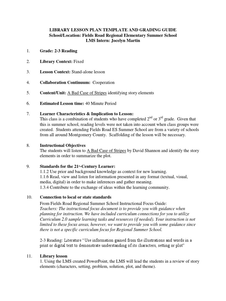 Nd Rd Curriculum Lesson Plan