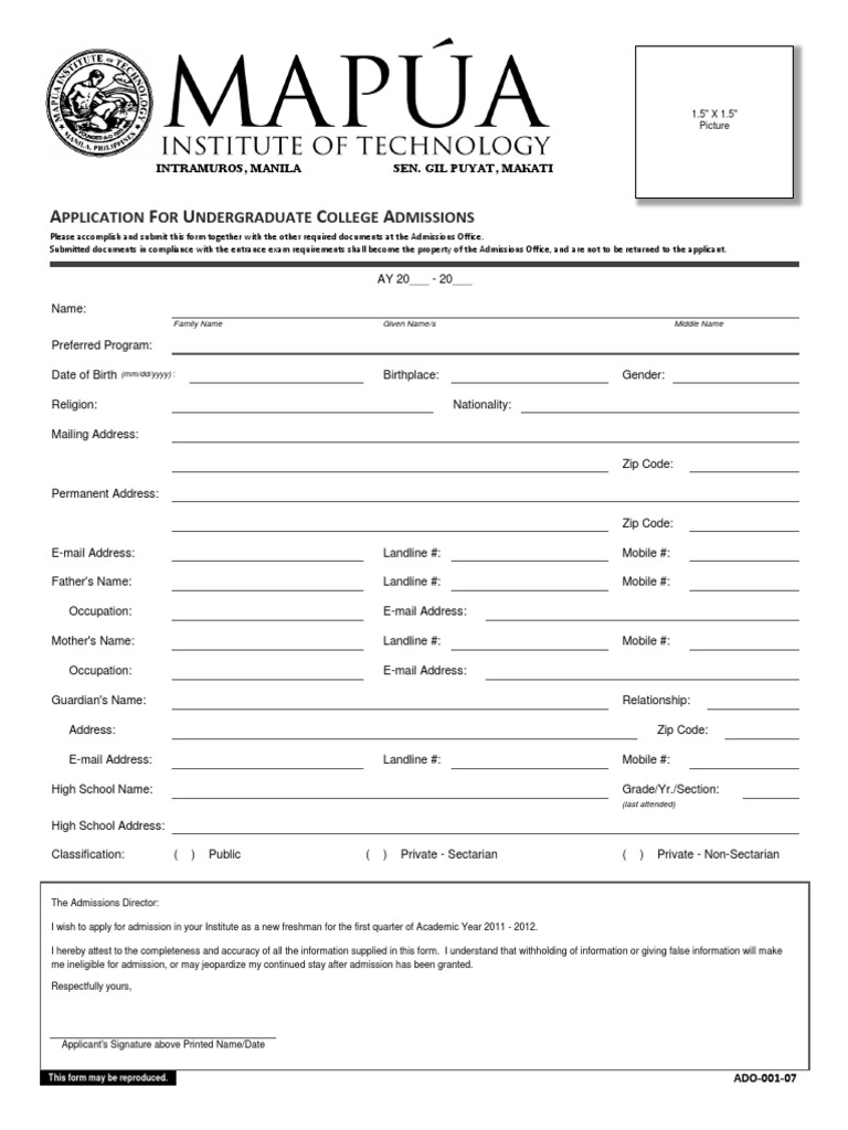 Undergraduate Admission Application Form | PDF