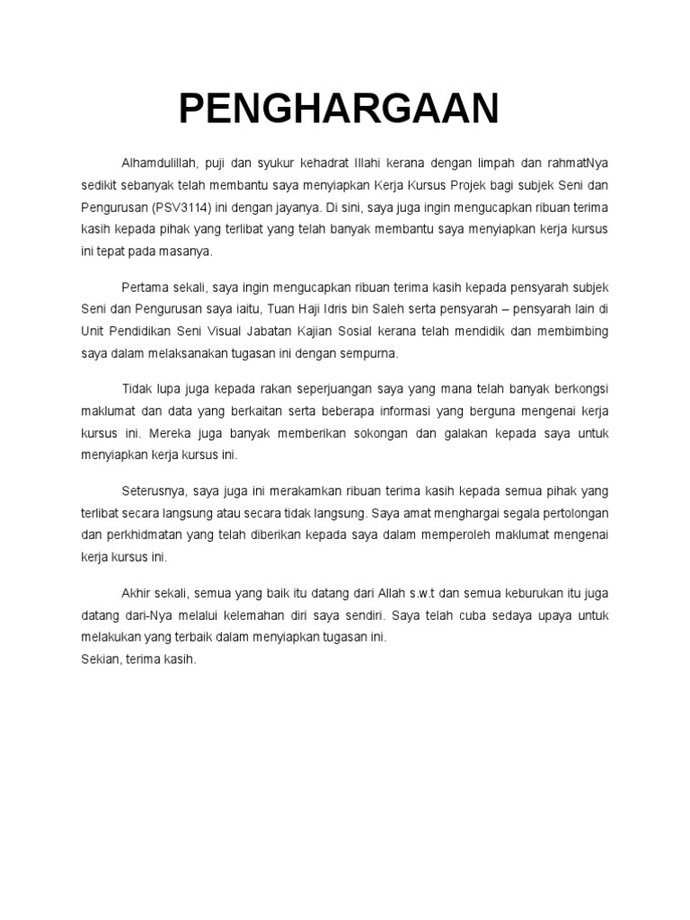 kata kata penghargaan untuk assignment