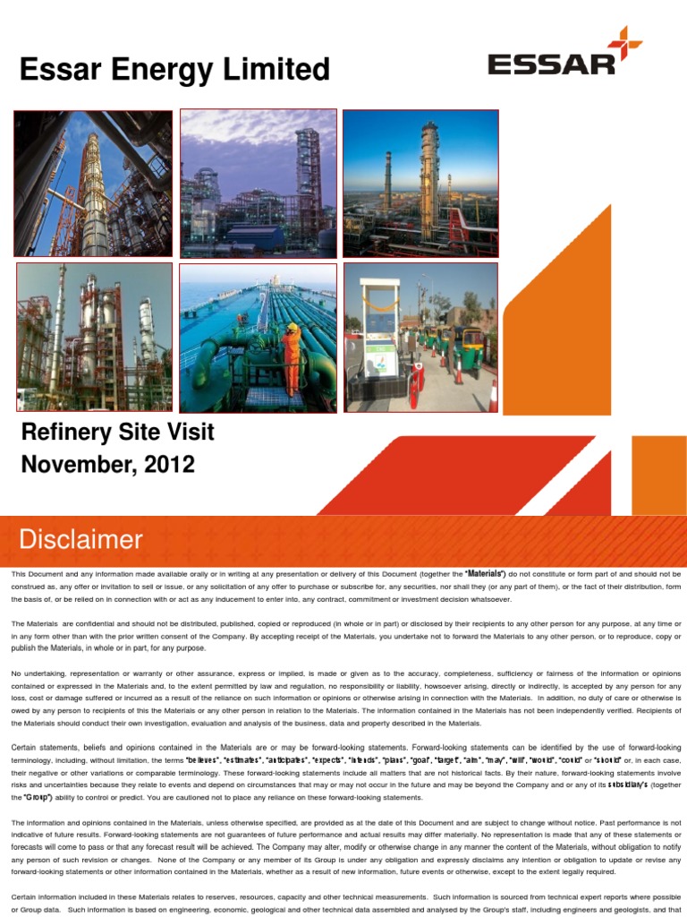 Essar Energy Refinery Site Overview | PDF | Oil Refinery | Petroleum