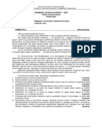 Examenul de Bacalaureat - 2009 Proba Scris La Istorie Proba D/E/F 10 Puncte Din Oficiu