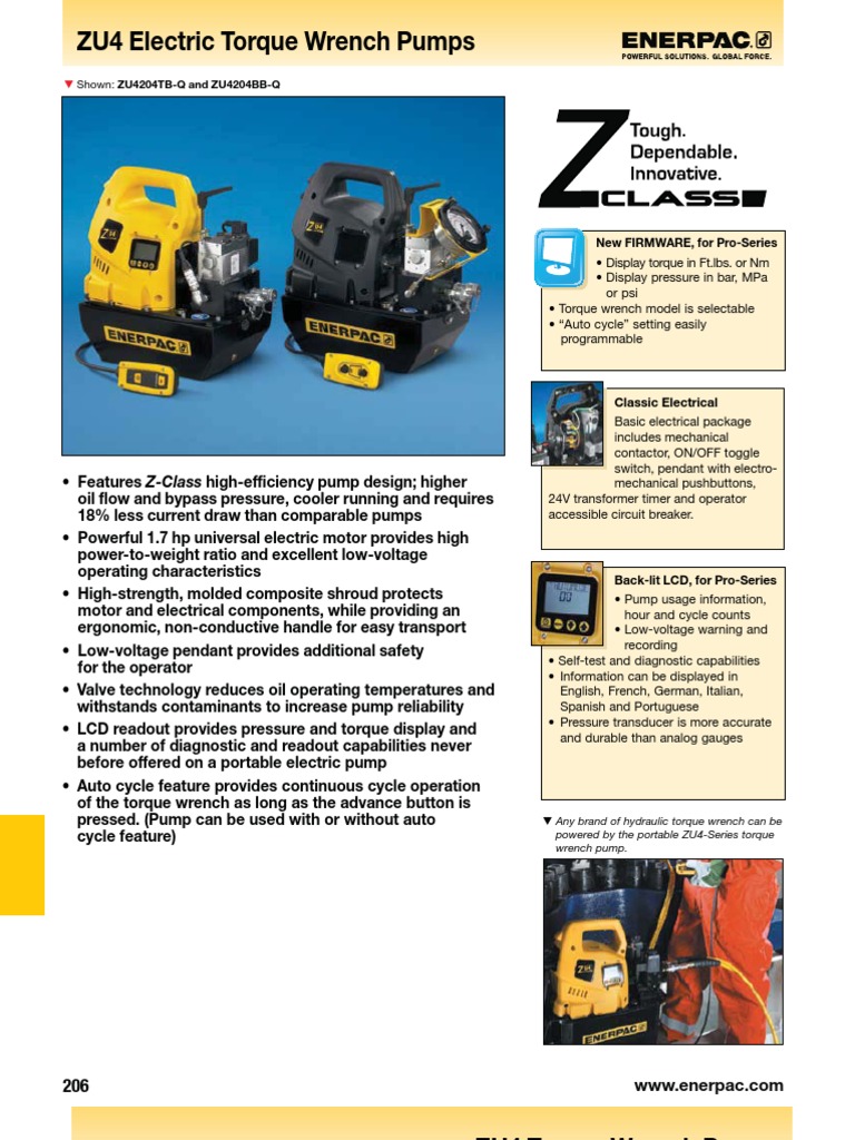 Enerpac ZU4 Series Catalog Torque PDF Pump Manufactured Goods