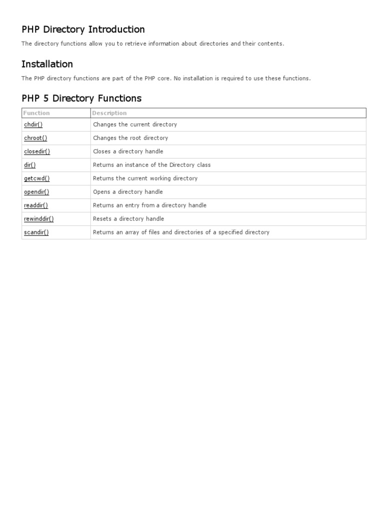 PHP Directory Functions Overview | PDF