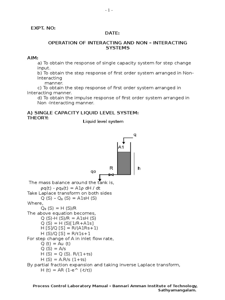 Process Control Lab Manual PDF Control Theory