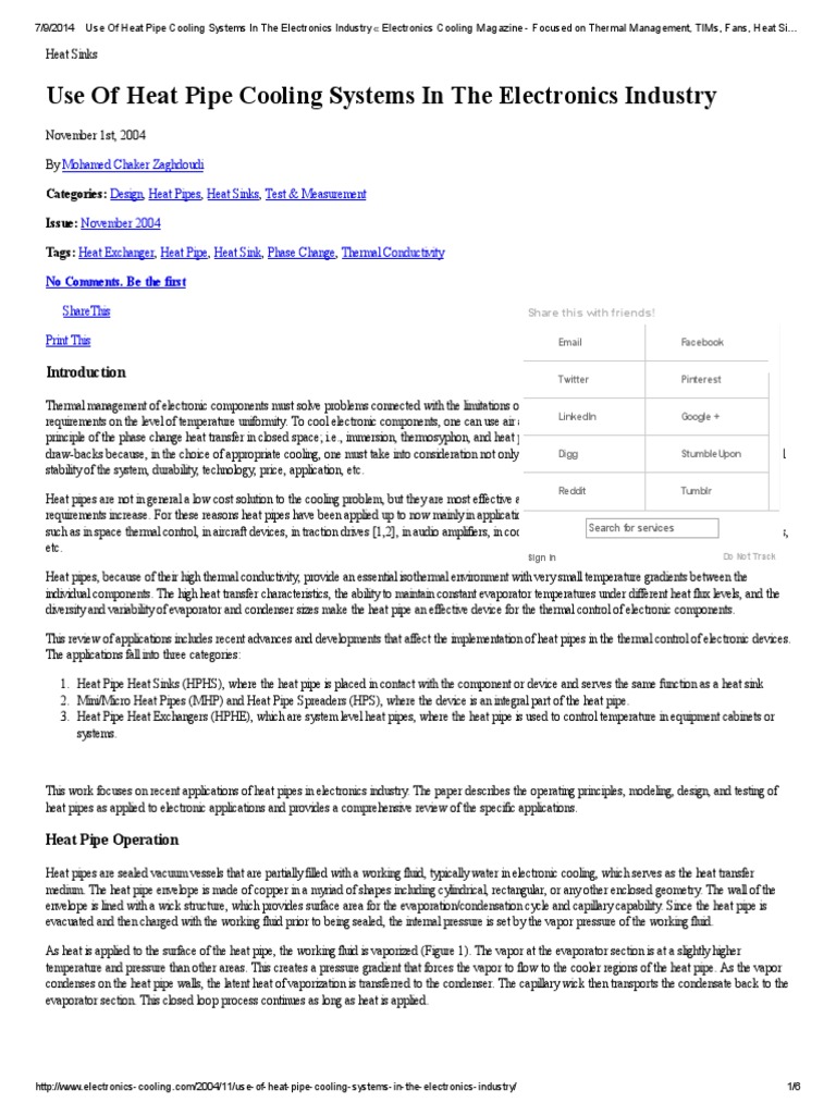 Use of Heat Pipe Cooling Systems in The Electronics Industry | PDF ...