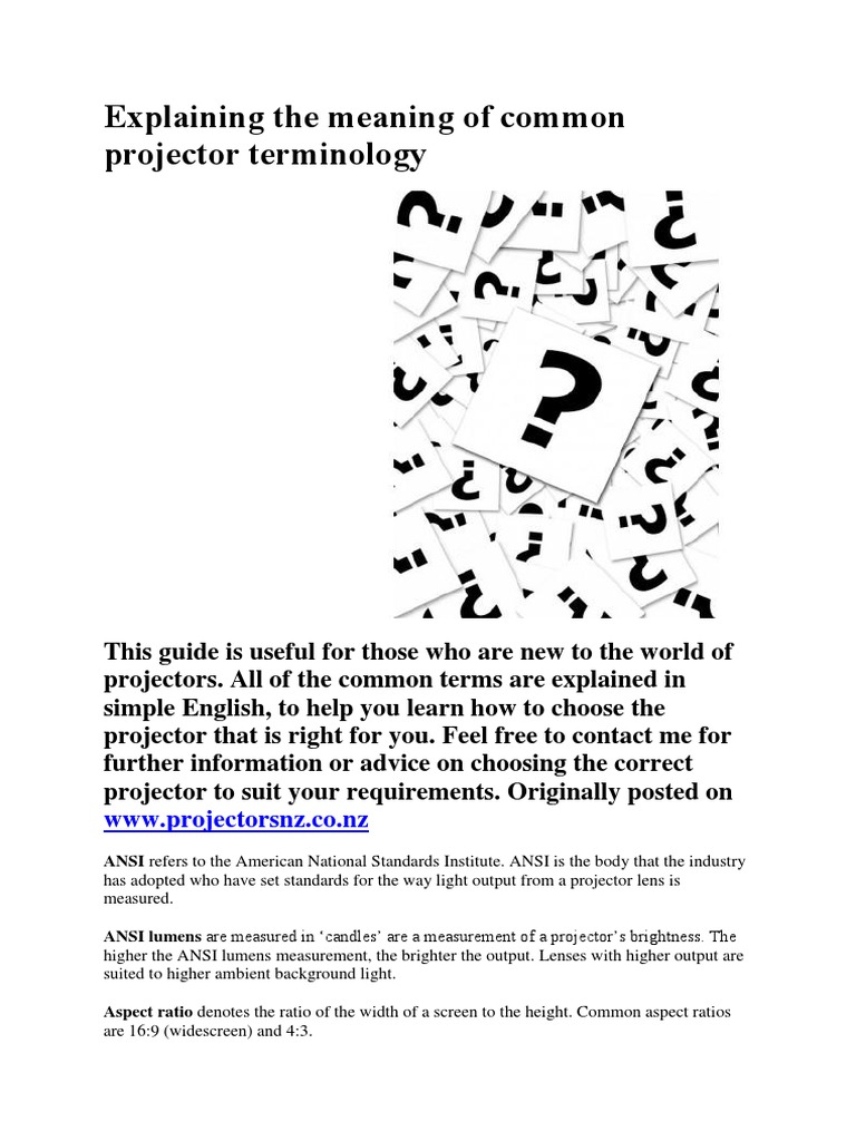 Explaining The Meaning of Common Projector Terminology PDF Display