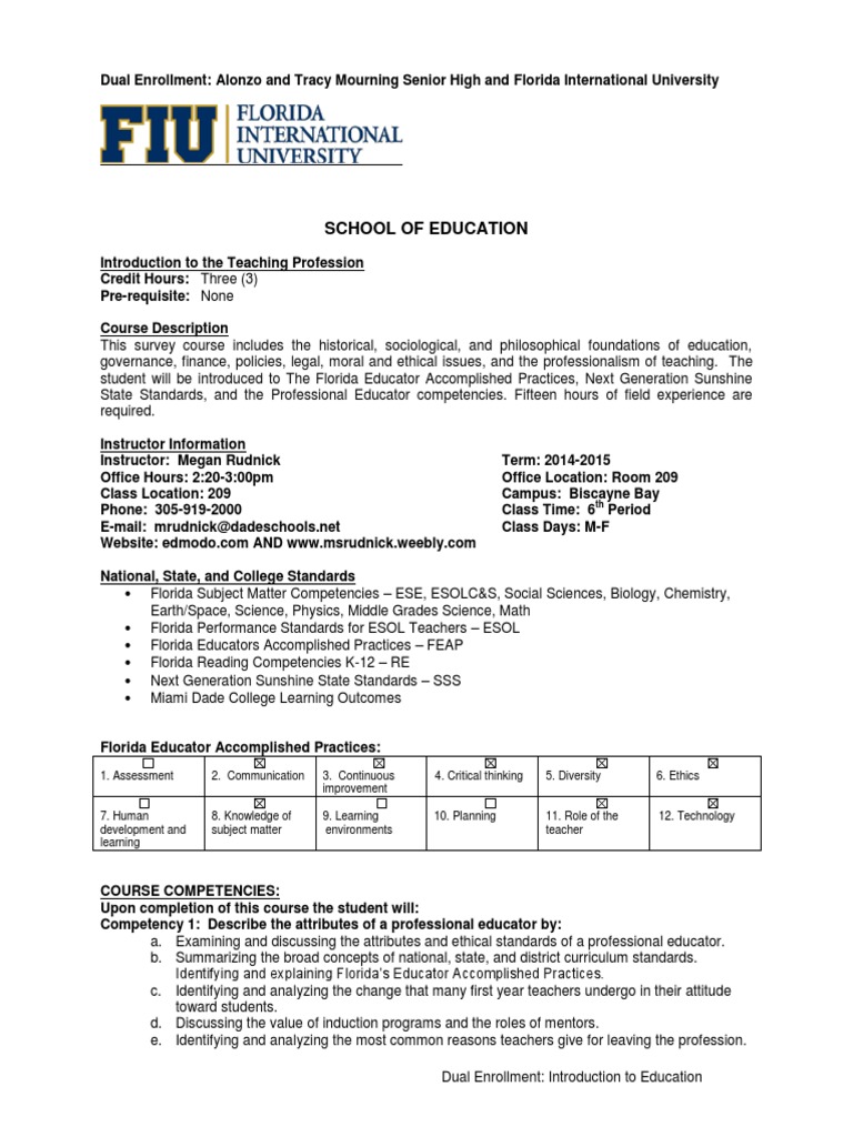 syllabus dual enrollment intro to the teaching