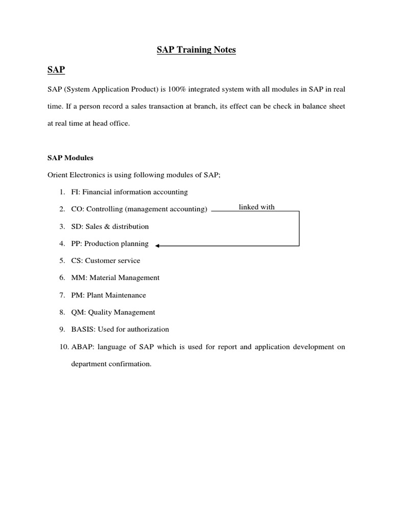 SAP Training Notes Overview | PDF