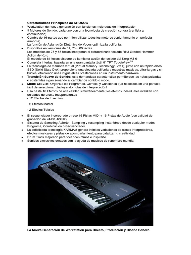 Características Principales de KRONOS | PDF | Sintetizador | USB