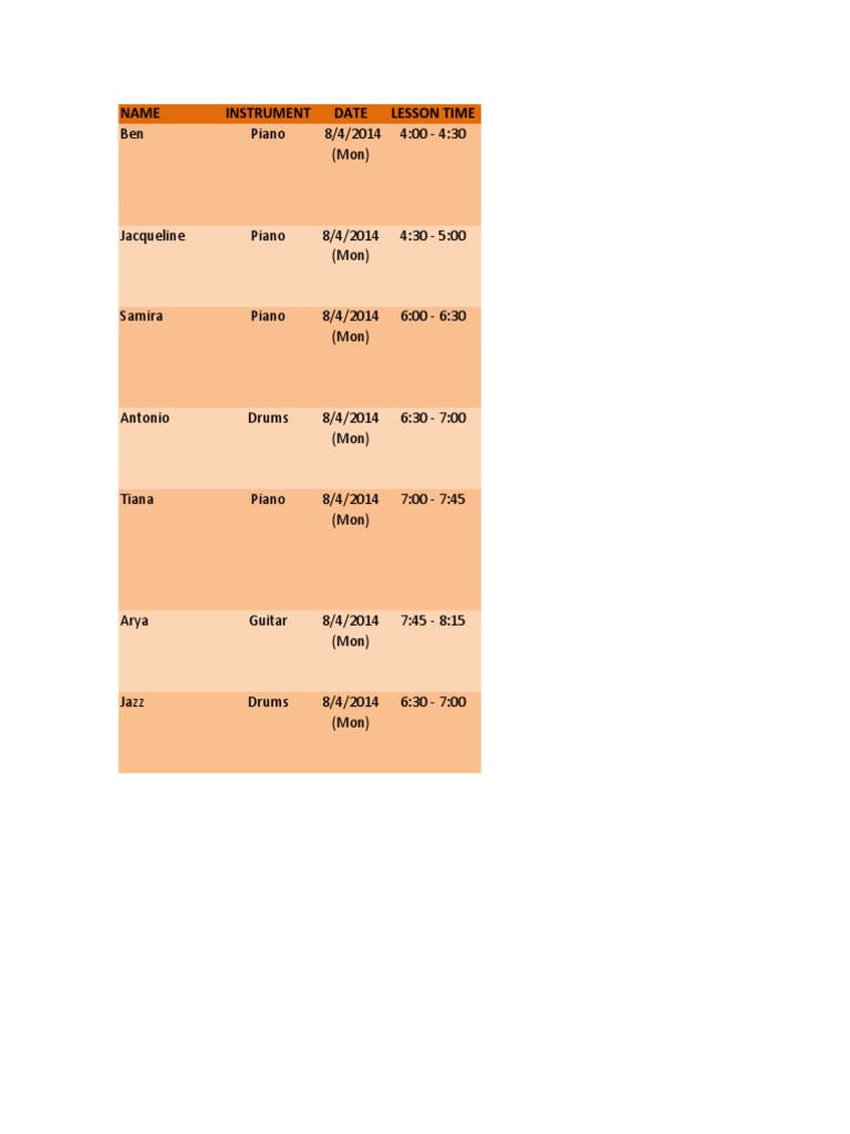 Name Instrument Date Lesson Time PDF Musical Compositions Chord