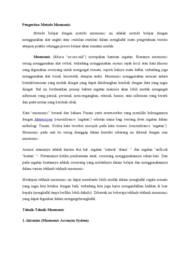 Metode dan Teknik Mnemonic untuk Hafalan | PDF | Seni & Disiplin Bahasa