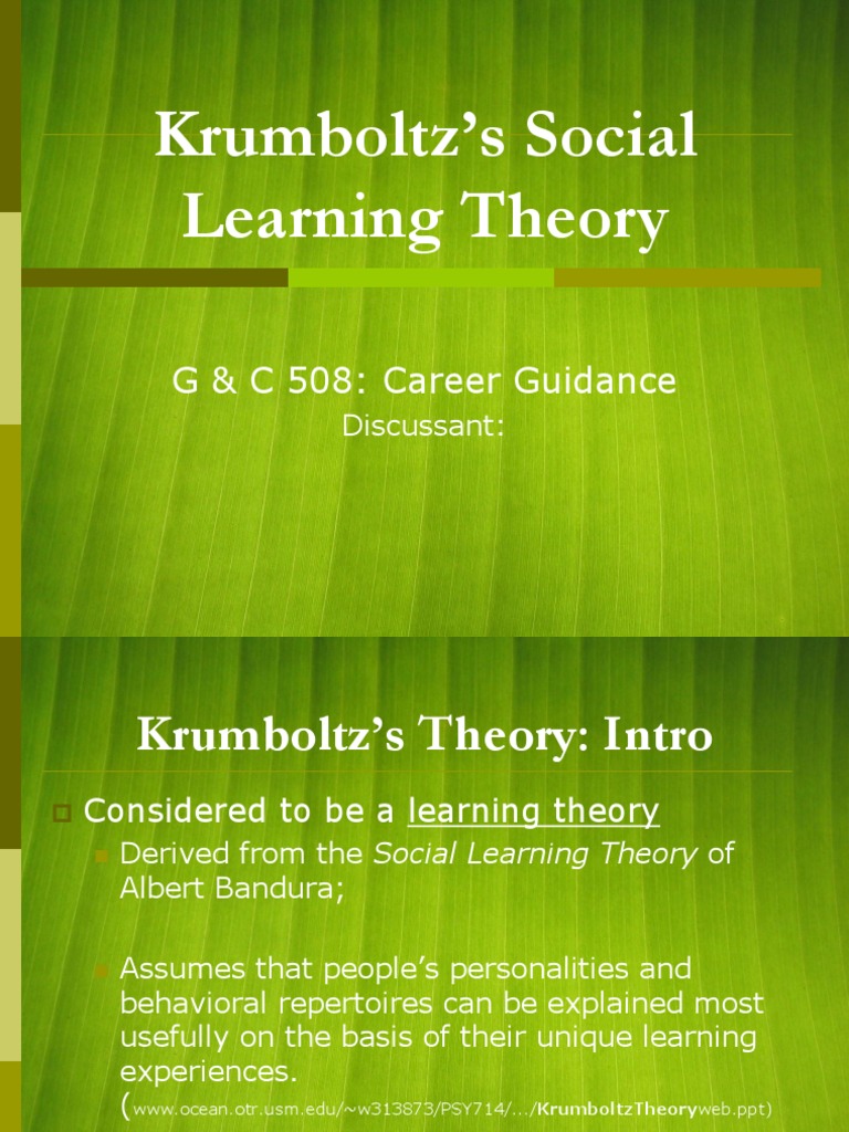 Krumboltz s social learning theory g c 508 career guidance pdf